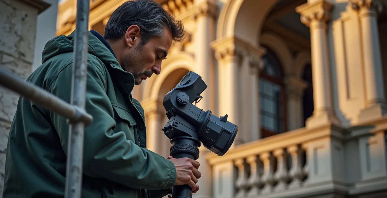 3D-Scanning-Technologie erfasst Details einer historischen Gebäudefassade