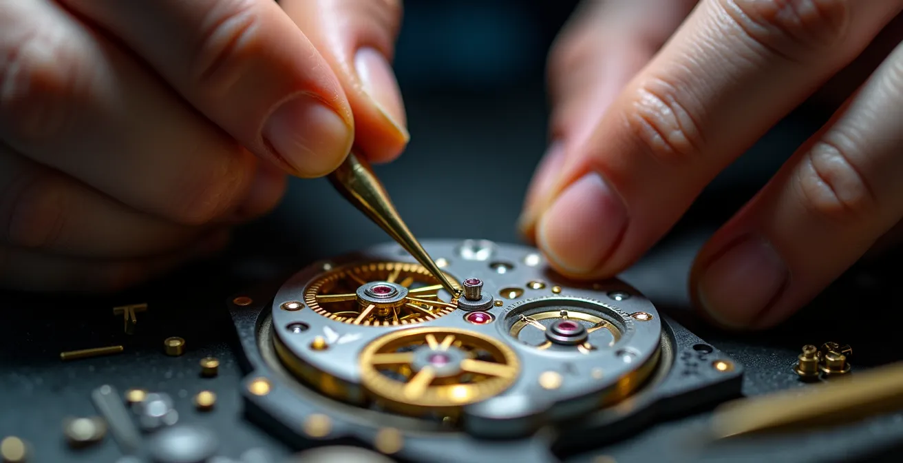 Traditionelle deutsche Uhrmacherwerkstatt in Glashütte mit Präzisionswerkzeugen