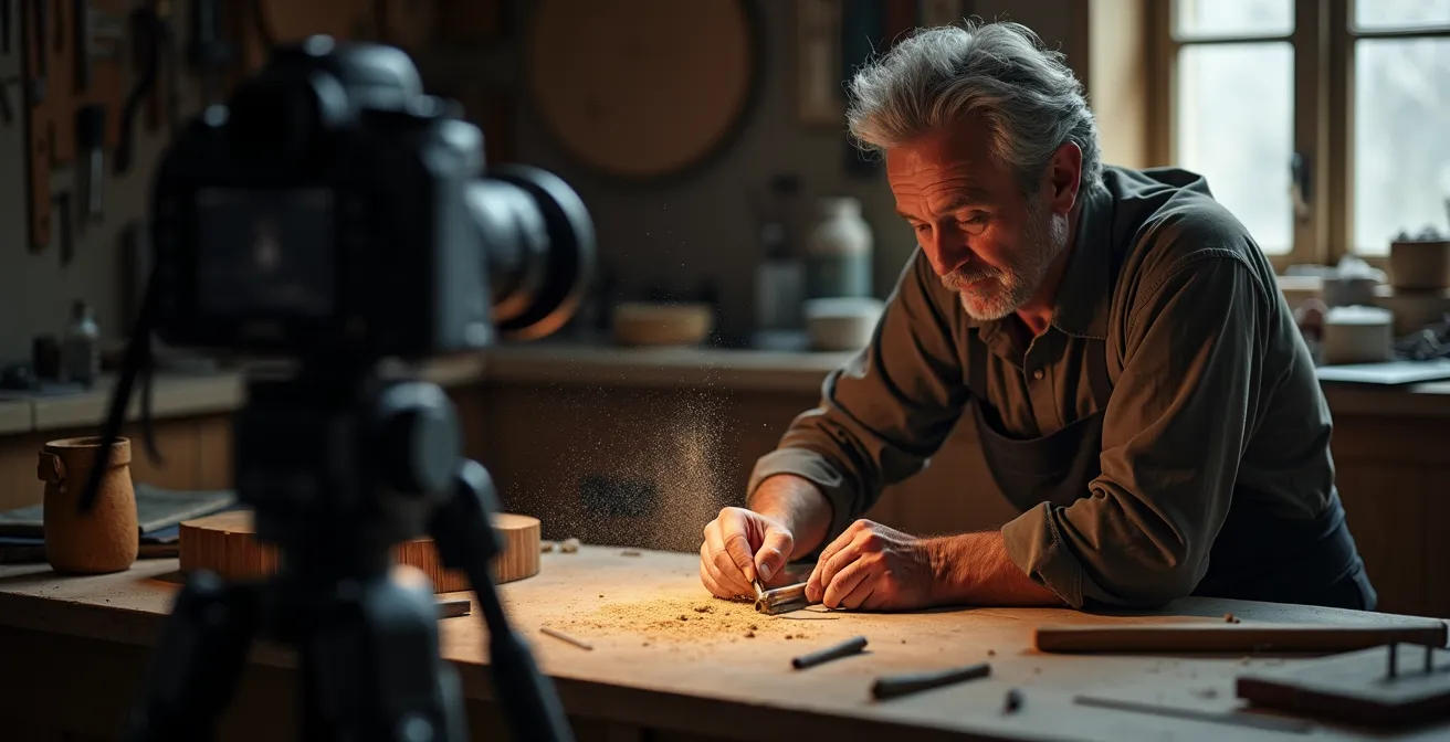 Filmaufnahme eines Handwerkers bei der Arbeit an einem Luxus-Einzelstück