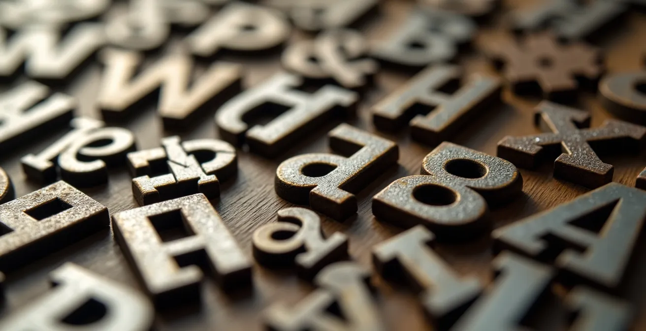 Abstrakte Darstellung animierter deutscher Typografie mit langen Wörtern in Bewegung