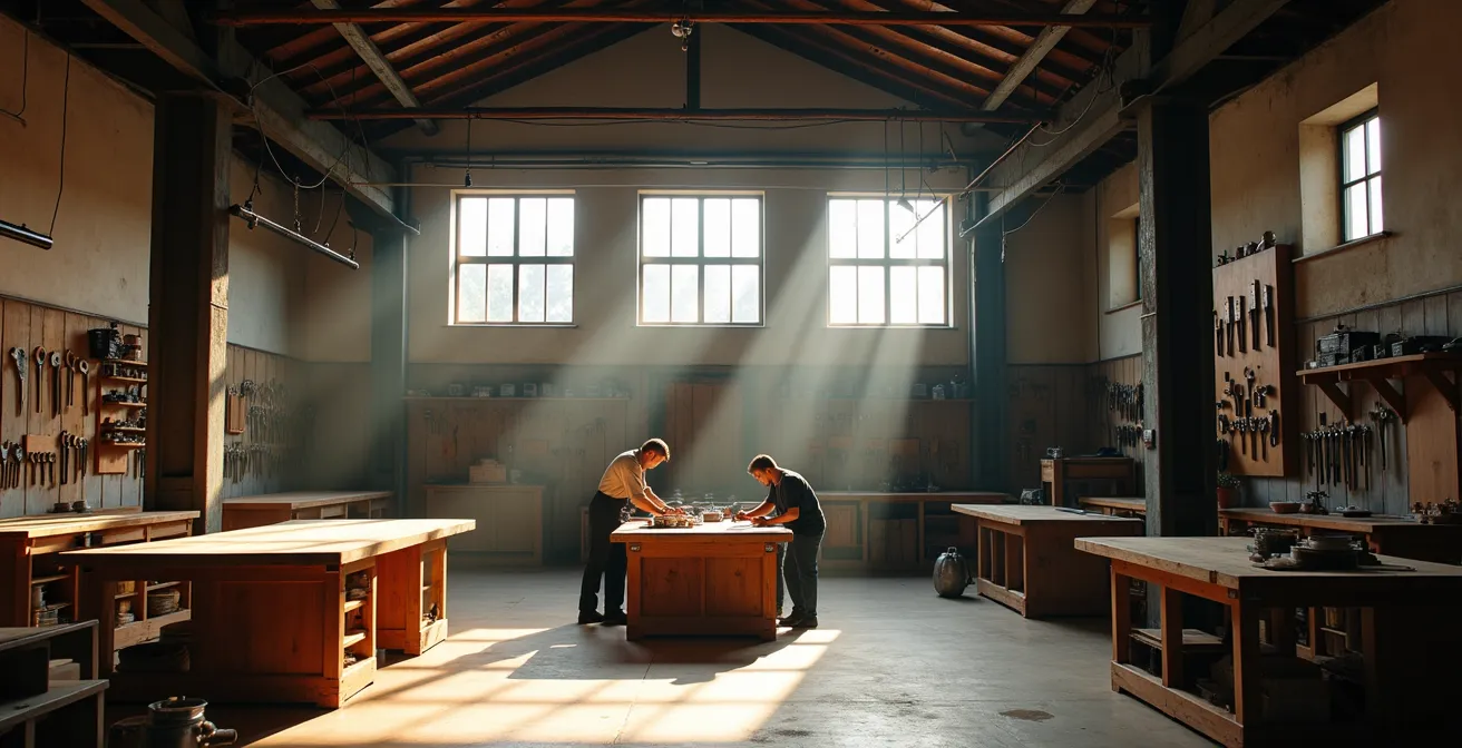 Wissensübertragung zwischen Meister und Lehrling in traditioneller Werkstatt