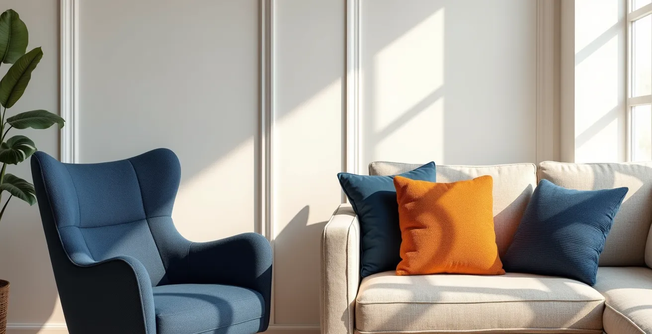 Harmonische Musterkombination nach der 60-30-10 Regel im Wohnzimmer