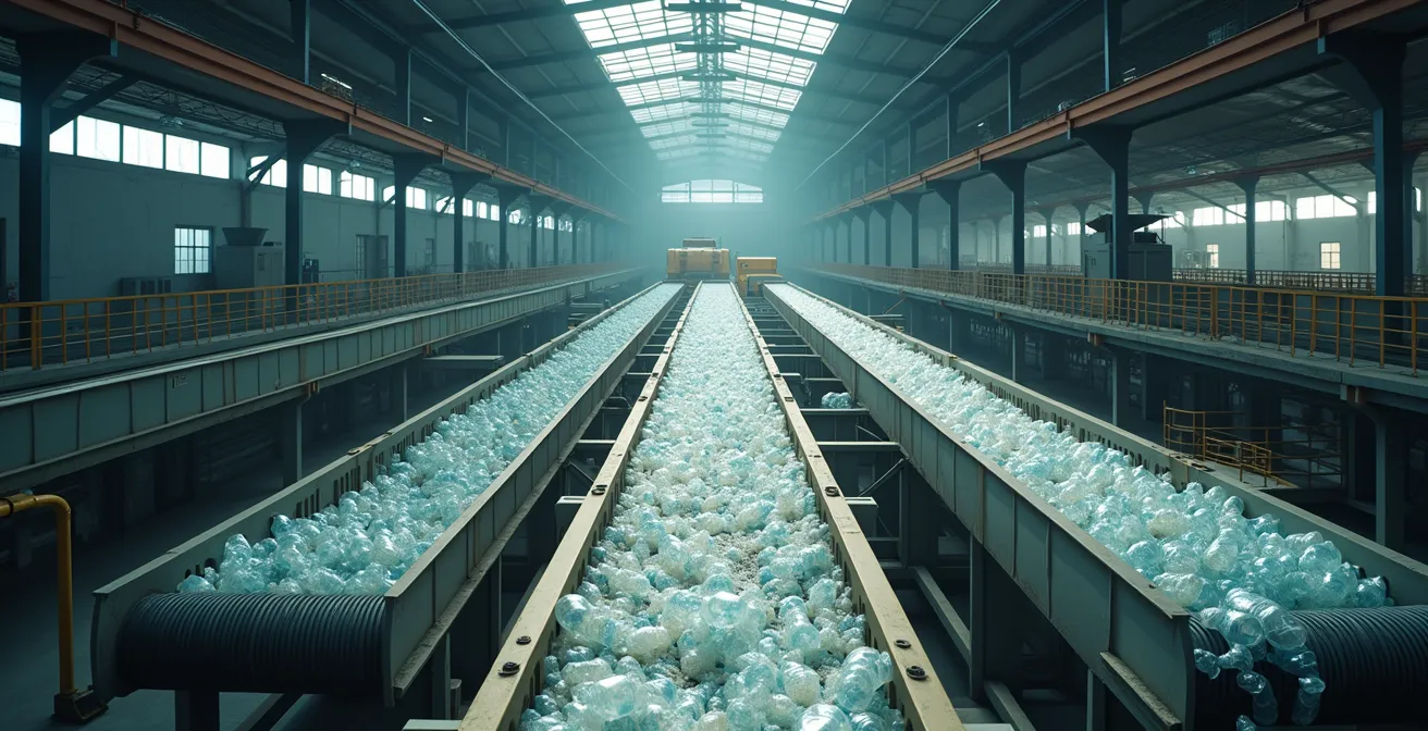 Visualisierung des Downcycling-Prozesses von PET-Flaschen zu Textilien