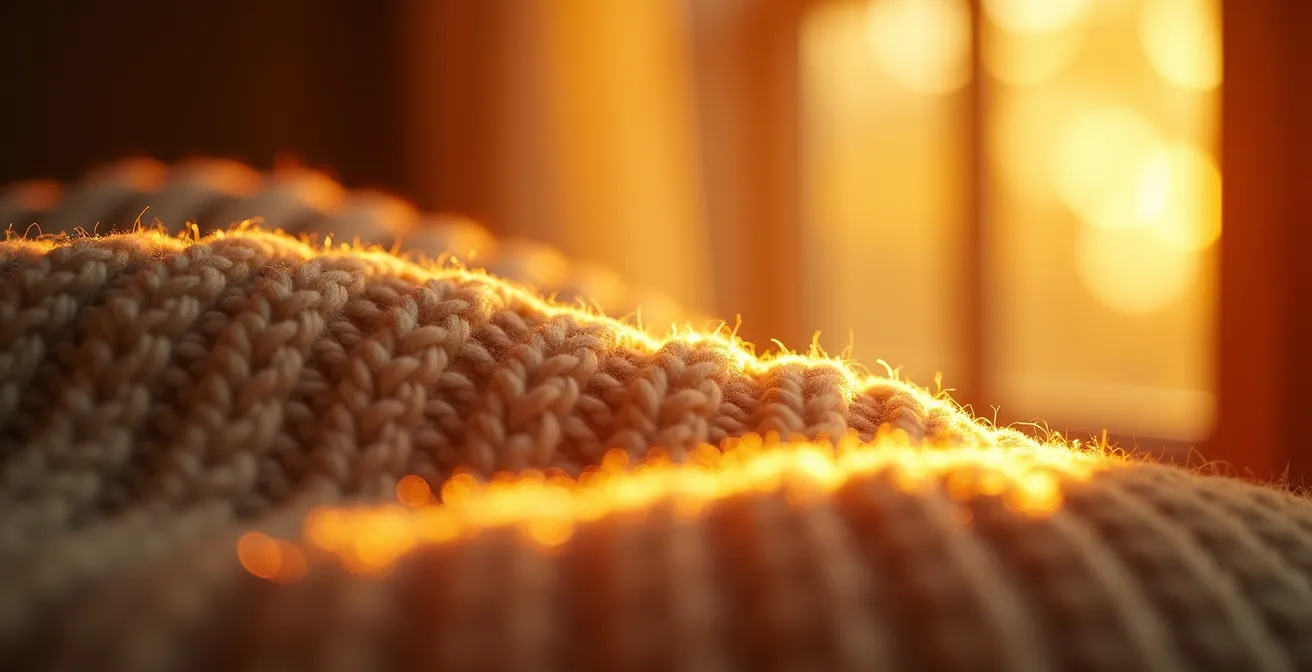 Gemütliche Winteratmosphäre mit einer warm leuchtenden Tageslichtlampe in einer deutschen Altbauwohnung.