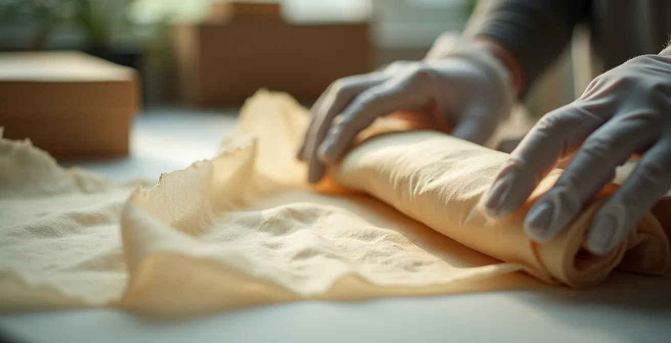 Professionelle Archivierung von Vintage-Seidenkleidern mit säurefreien Materialien